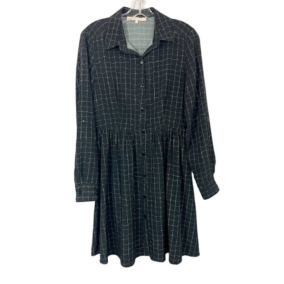 Hutch Black Grid Plaid Long Sleeve Shirt Dress Button Front - Size 4 - Picture 1 of 7